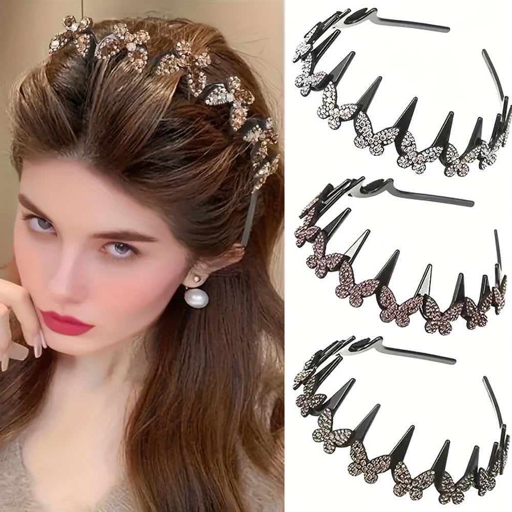 4pcs Butterfly Crystal Non Slip Headbands for Women