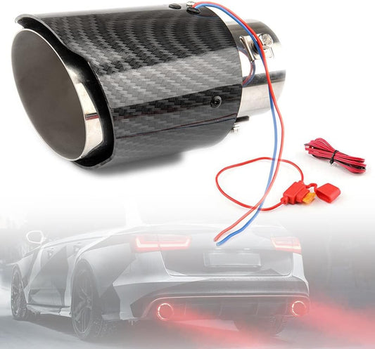 Auto LED Exhaust Tip Tailpipe ,Tip 60mm Straight Carbon Fiber Style Bolt Clamp On for Cars