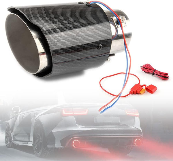Auto LED Exhaust Tip Tailpipe ,Tip 60mm Straight Carbon Fiber Style Bolt Clamp On for Cars