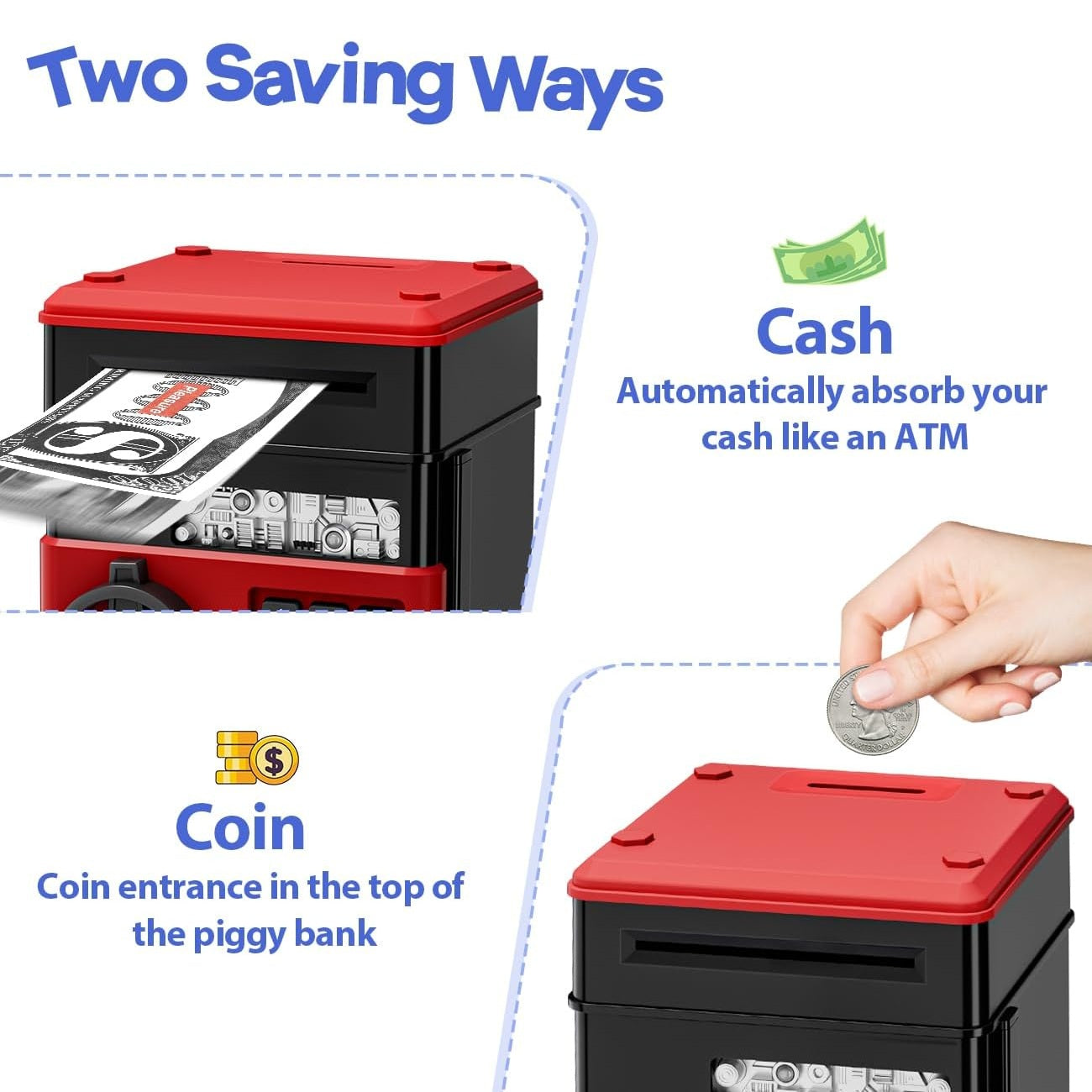 Refasy Piggy Bank Cash Coin Can ATM Bank Electronic Coin Money Bank