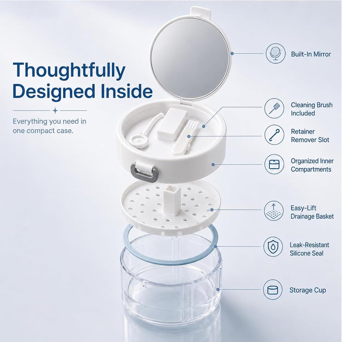 3-in-1 Portable Retainer Case with Mirror and Cleaning Brush