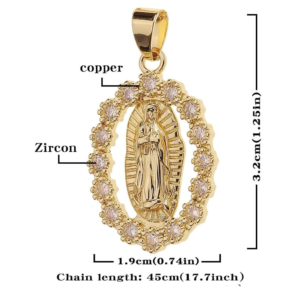Virgin Mary Guadalupe Charm Chain Pendant Necklace Christian Jewelry