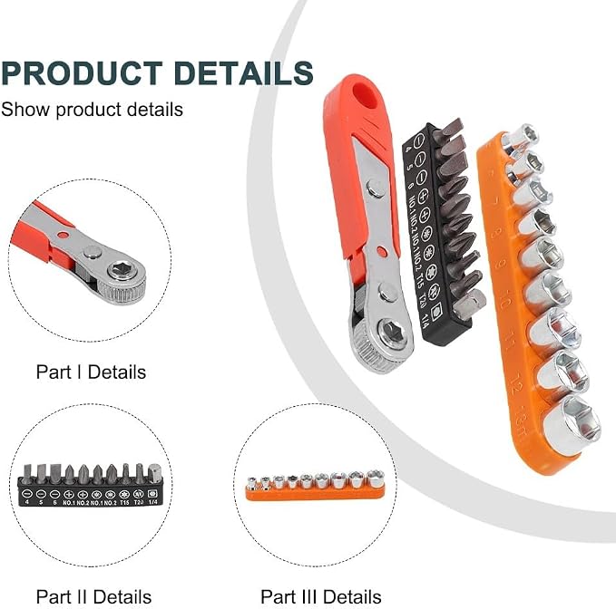 20-Piece Ratchet Screwdriver Set with 36 Teeth for Tight Spaces ,Chrome Vanadium Steel Bits for Electronics Repair