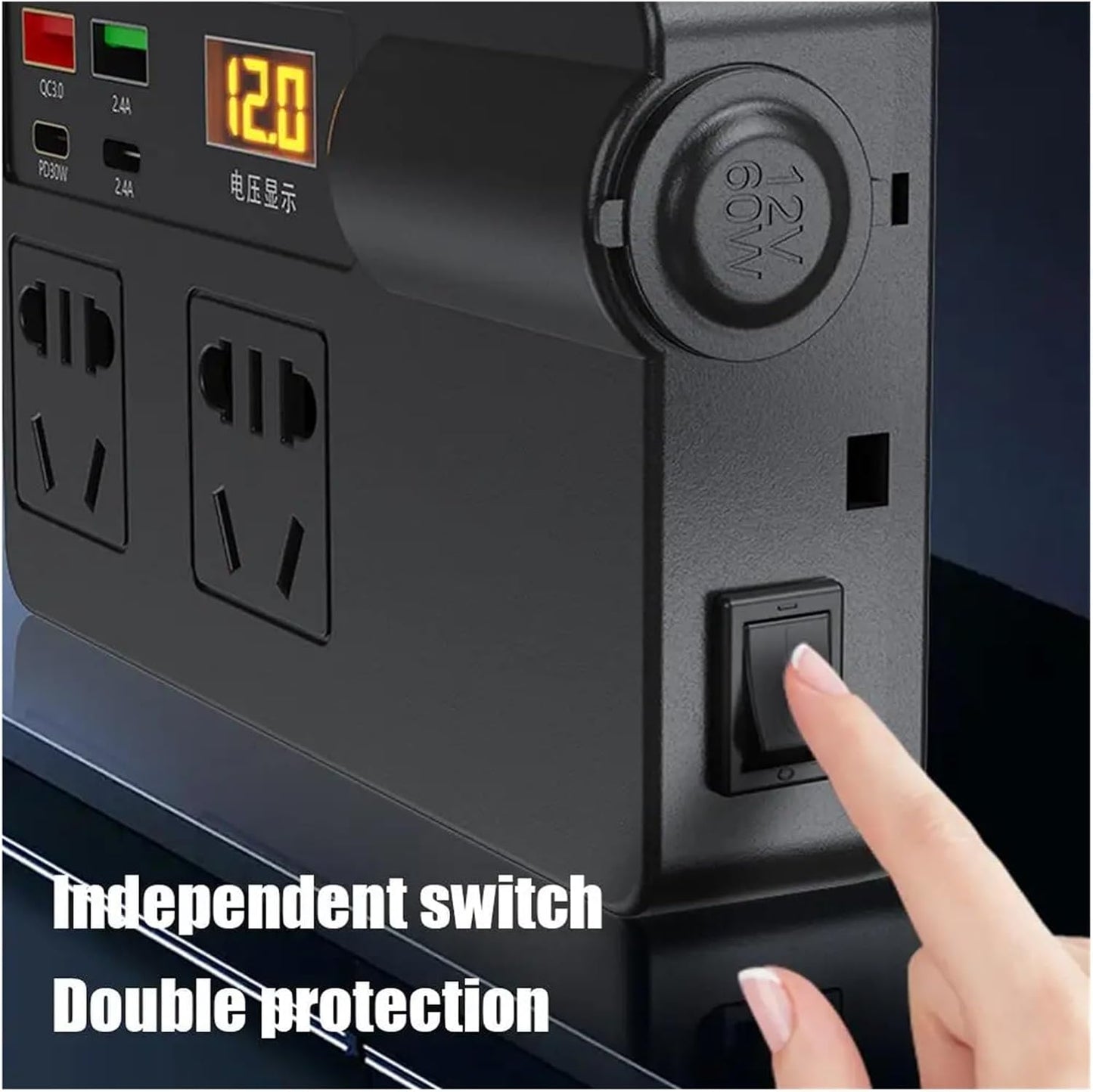 Portable Car Power Inverter 12V/24V to 220V with Digital Display