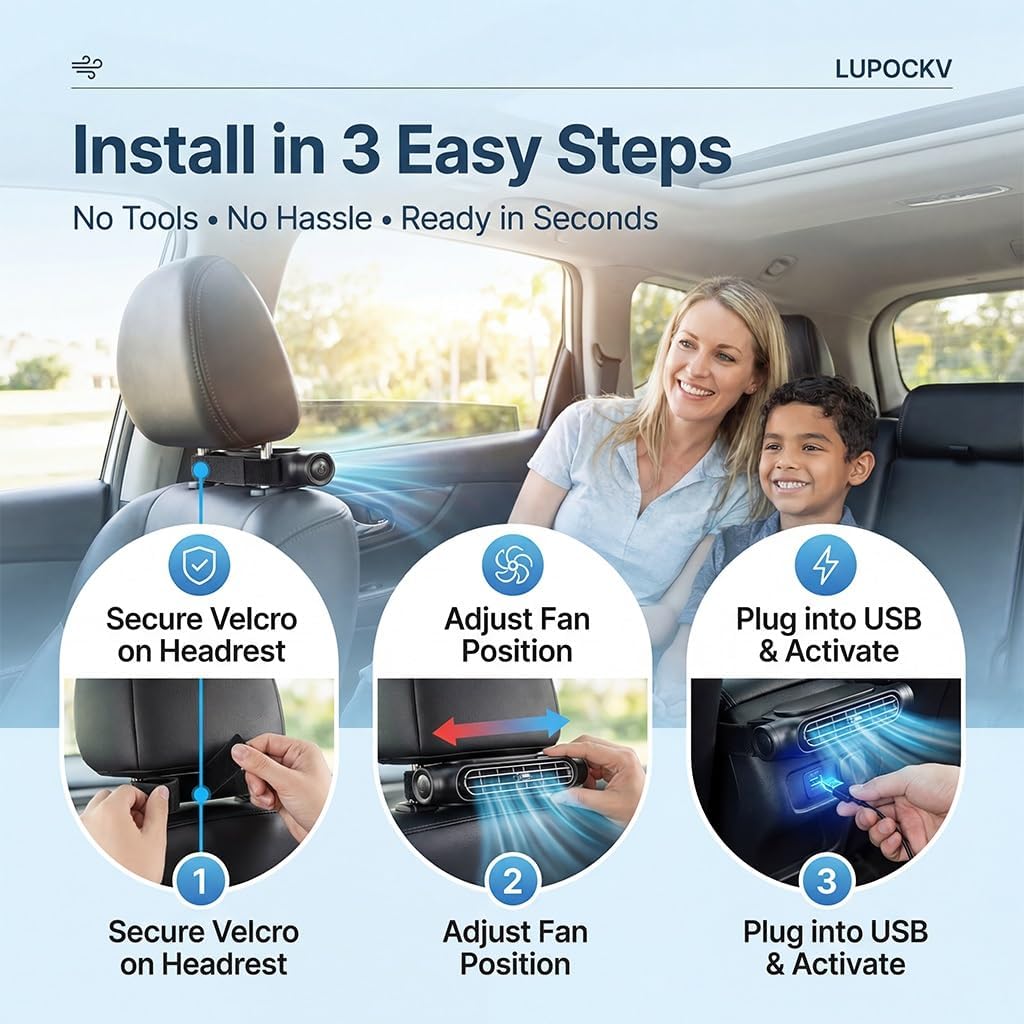 Car Seat Fans for Baby Rear Facing Backseat Cooling Device