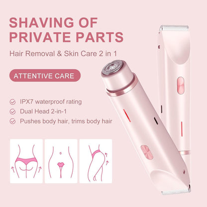 2 in 1 Dual Head Cordless Bikini Trimmer for Women Waterproof Painless Hair Removal