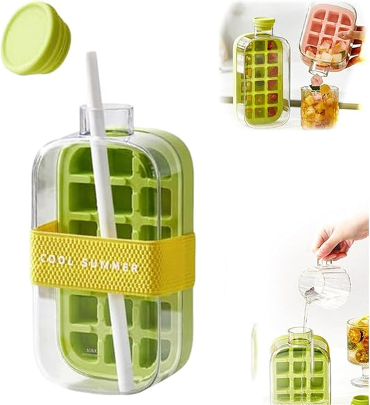 2 in 1 Portable Ice Cube Bottle with Straw