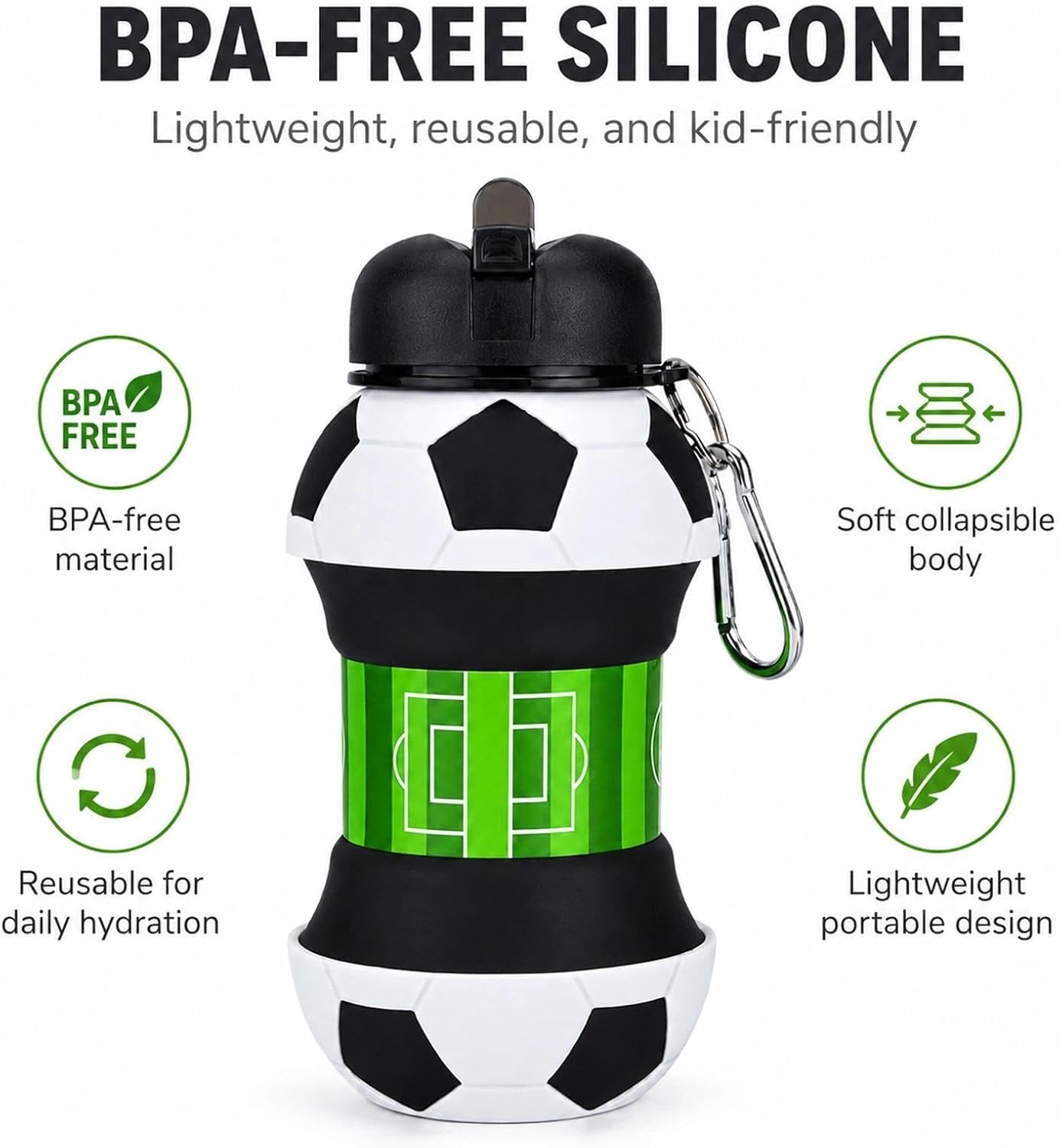 500ML Portable Soccer Ball Foldup Water Bottle