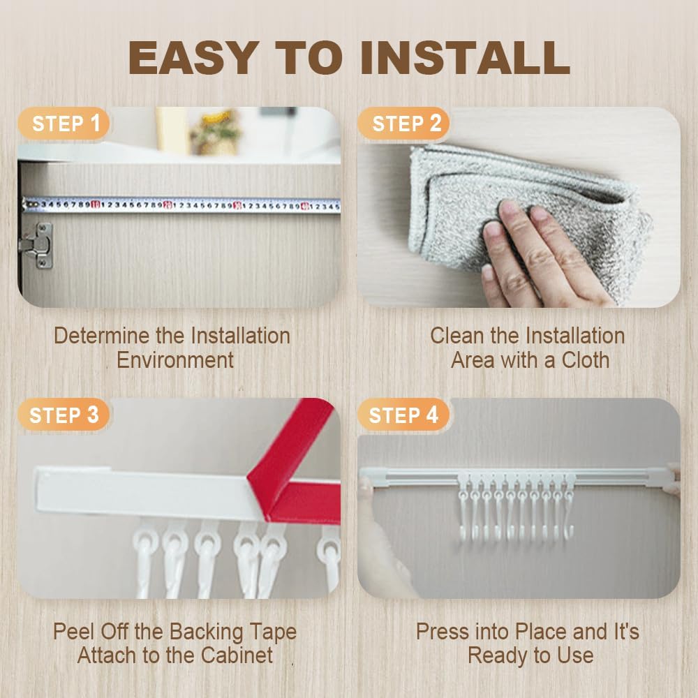 2Pcs Kitchen Utensil Hanging Rack Wall Mounted Hanger with 10 Hooks No Drilling Hanger