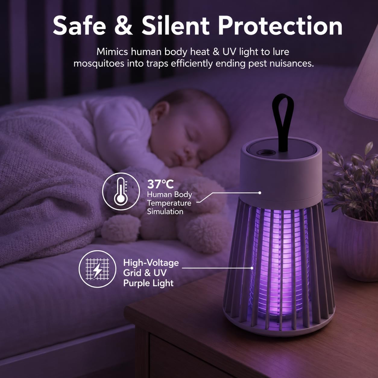 Portable USB Recharge Fly Zapper Mosquito Killer for Bedroom Patio Camping Home