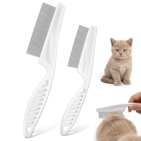 2Pcs Flea Combs Stainless Steel Rounded Teeth Brush