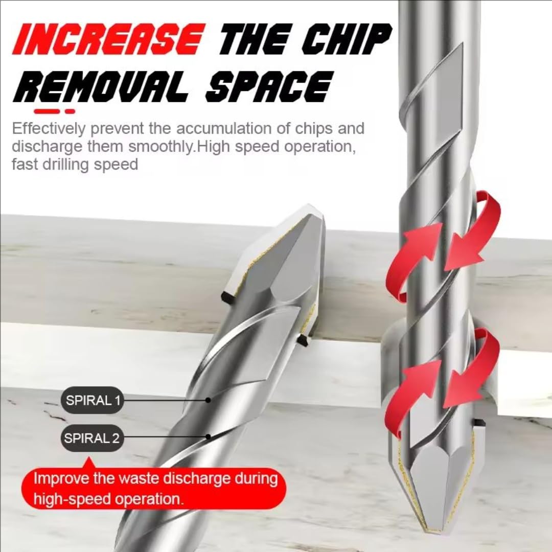 7Pc Eccentric Masonry Drill Bit Set for Tile, Glass, Brick, Plastic Cement