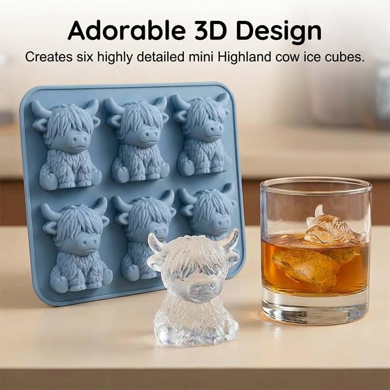 2 Pack 3D Highland Cow Ice Cube Silicone Mold