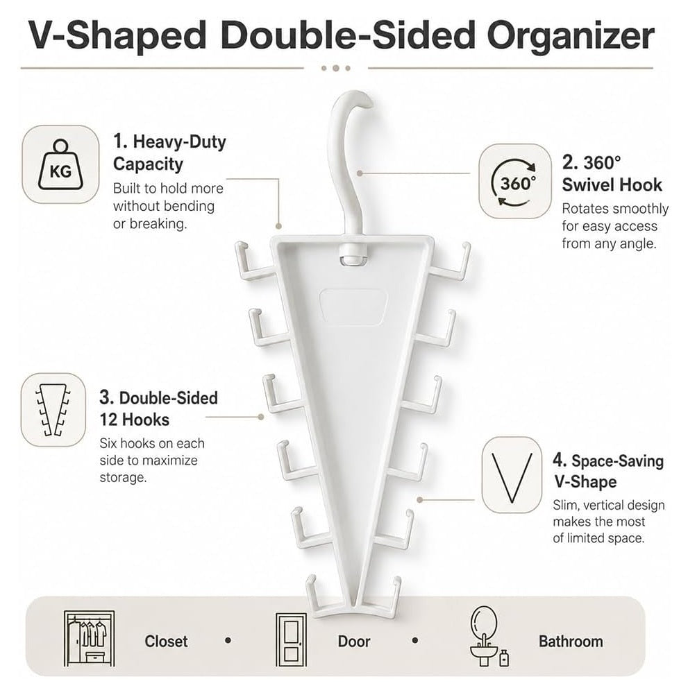 V Shape Double-Sided Closet Organizer Hanger with 12 Hooks