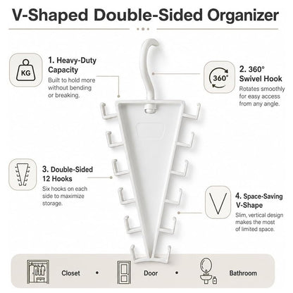 V Shape Double-Sided Closet Organizer Hanger with 12 Hooks