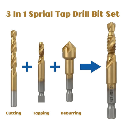 6 Pcs Titanium Carbon Steel Combination Drill Tap Set