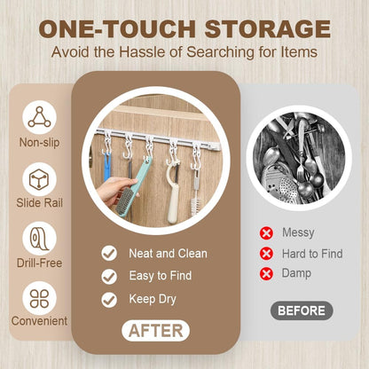 2Pcs Kitchen Utensil Hanging Rack Wall Mounted Hanger with 10 Hooks No Drilling Hanger