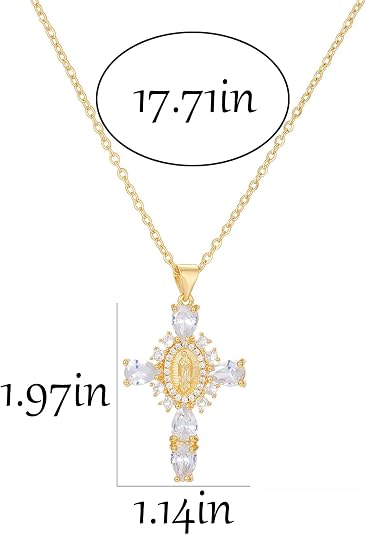 18K Gold Plated Virgin Mary Necklace For Women Men ,Delicate Crystal Zircon Cross Pendant Necklace