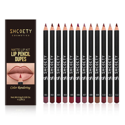 12-piece Nude Lip Line Set, Natural, Smooth Matte Lipstick Pencil