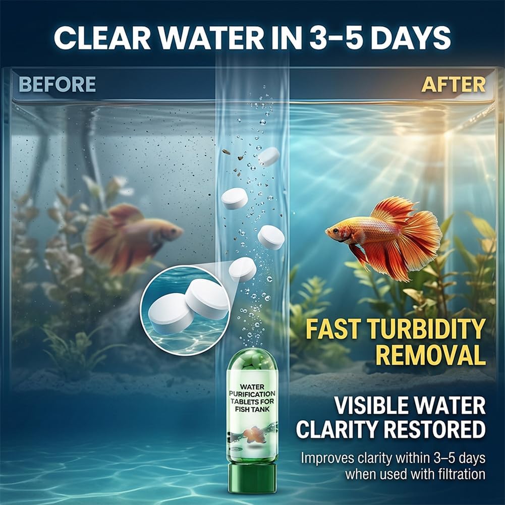Powerful Aquarium Water Purification Tablet,  Efficient Clear Turbidity & Improve Water Quality