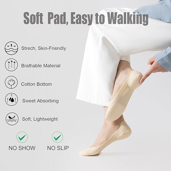5 Pairs No Show Cushioned Socks Anti-Slip Grip Breathable Soft
