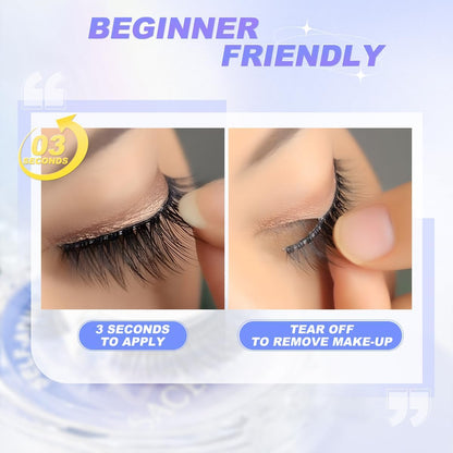 Self-Adhesive False Eyelashes, Glue-Free, 3-Second Application, Reusable, Beginner-Friendly