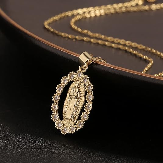 Virgin Mary Guadalupe Charm Chain Pendant Necklace Christian Jewelry