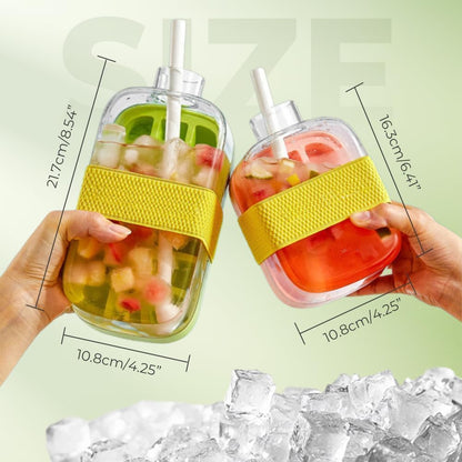 2 in 1 Portable Ice Cube Bottle with Straw