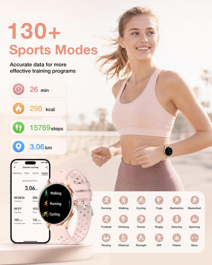 1.27" HD Fitness Tracker Smart Watch for Women 130+ Sports Modes, Heart Rate/Sleep Monitor, IP68 Waterproof, Compatible with iOS & Android
