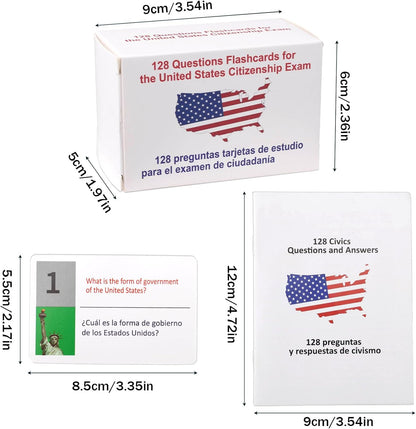 US Citizenship Flash Cards 2026, Bilingual English/Spanish 128 Civics Questions and Answers Test Flashcards