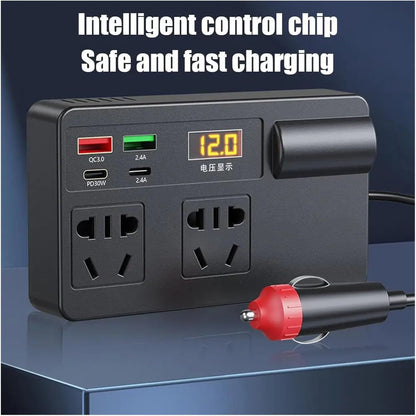 Portable Car Power Inverter 12V/24V to 220V with Digital Display