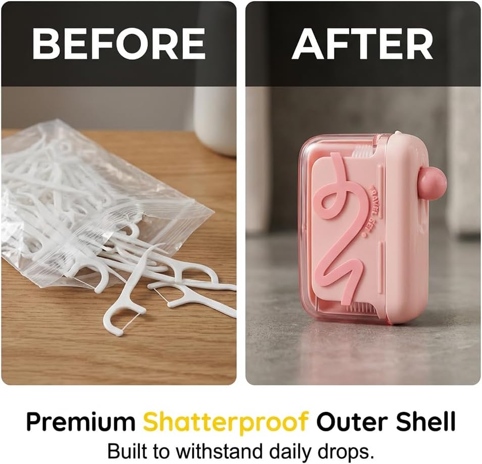 2 Pack Automatic Pop-Up Floss Dispenser with 100 Dental Floss Picks
