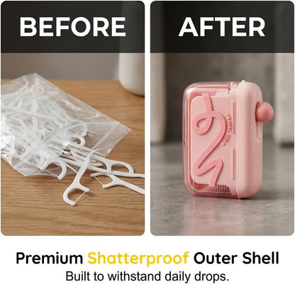 2 Pack Automatic Pop-Up Floss Dispenser with 100 Dental Floss Picks