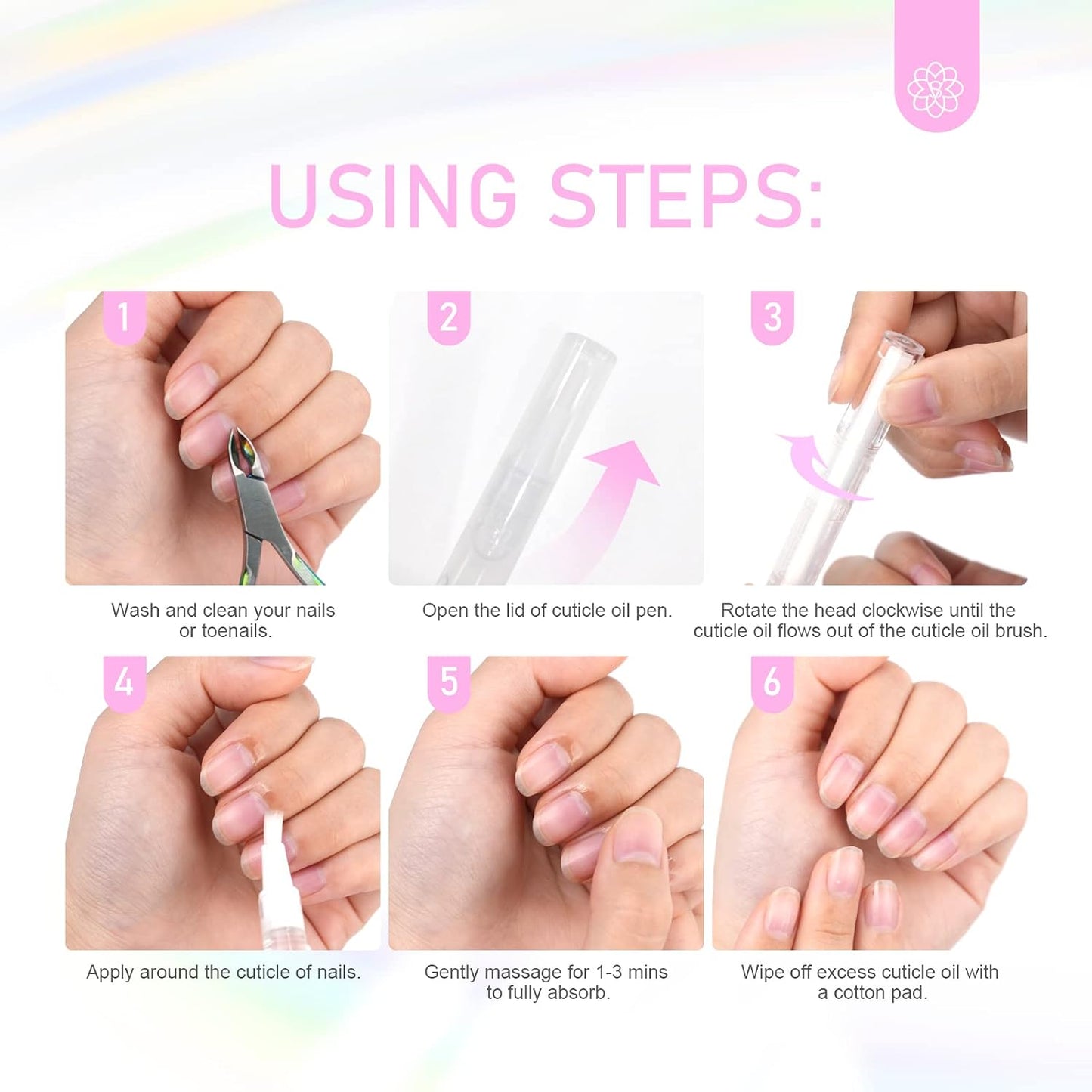 6PCS Natural Revitalizing Cuticle Oil for Nails with Vitamin E