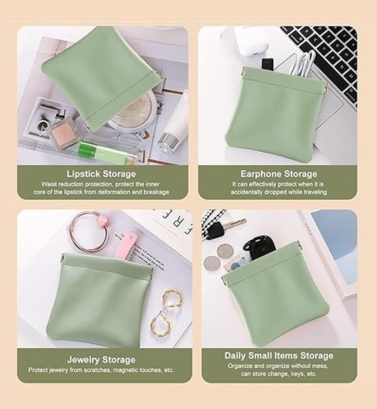 4 Pack Snap Closure Leather Organizer Pouch Coin Purse