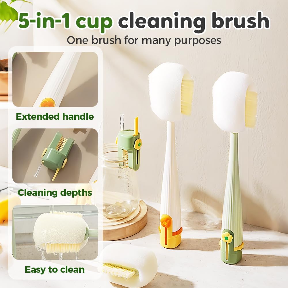 2 PCS 5-in-1 Multifunctional Bottle Cleaning Brush Set