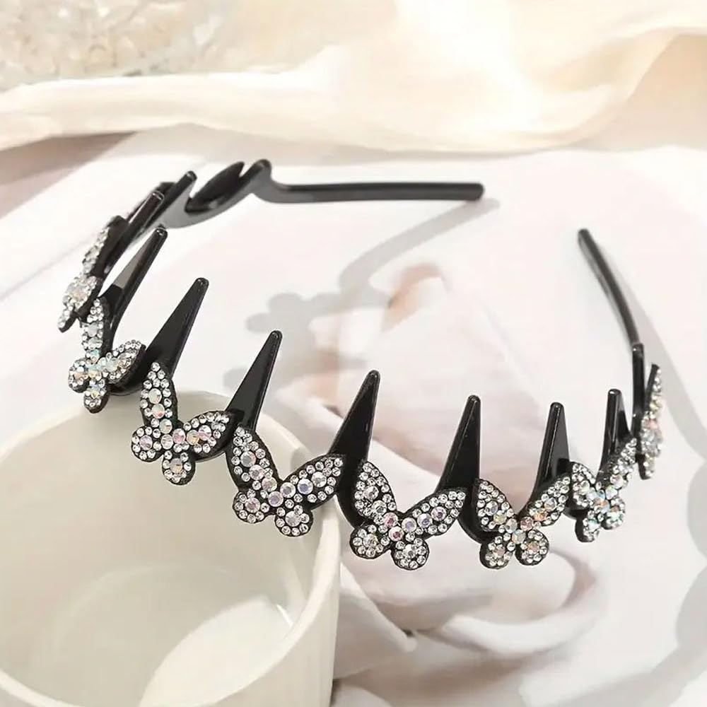 4pcs Butterfly Crystal Non Slip Headbands for Women