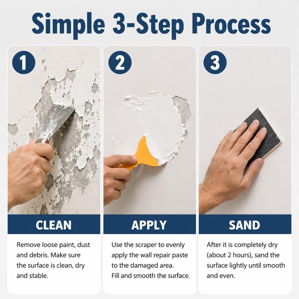 Wall Repair Paste, Crack Patch Filler for Stain Scratch Damage Restoration