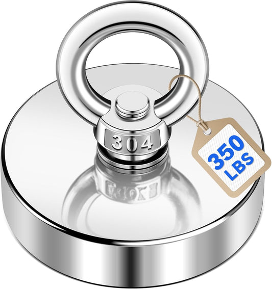 350 LBS Heavy Duty Fishing Magnet,Magnet with Countersunk Eyebolt, Strong Retrieval Magnet for Lake, Beach & Lawn Treasure Hunting