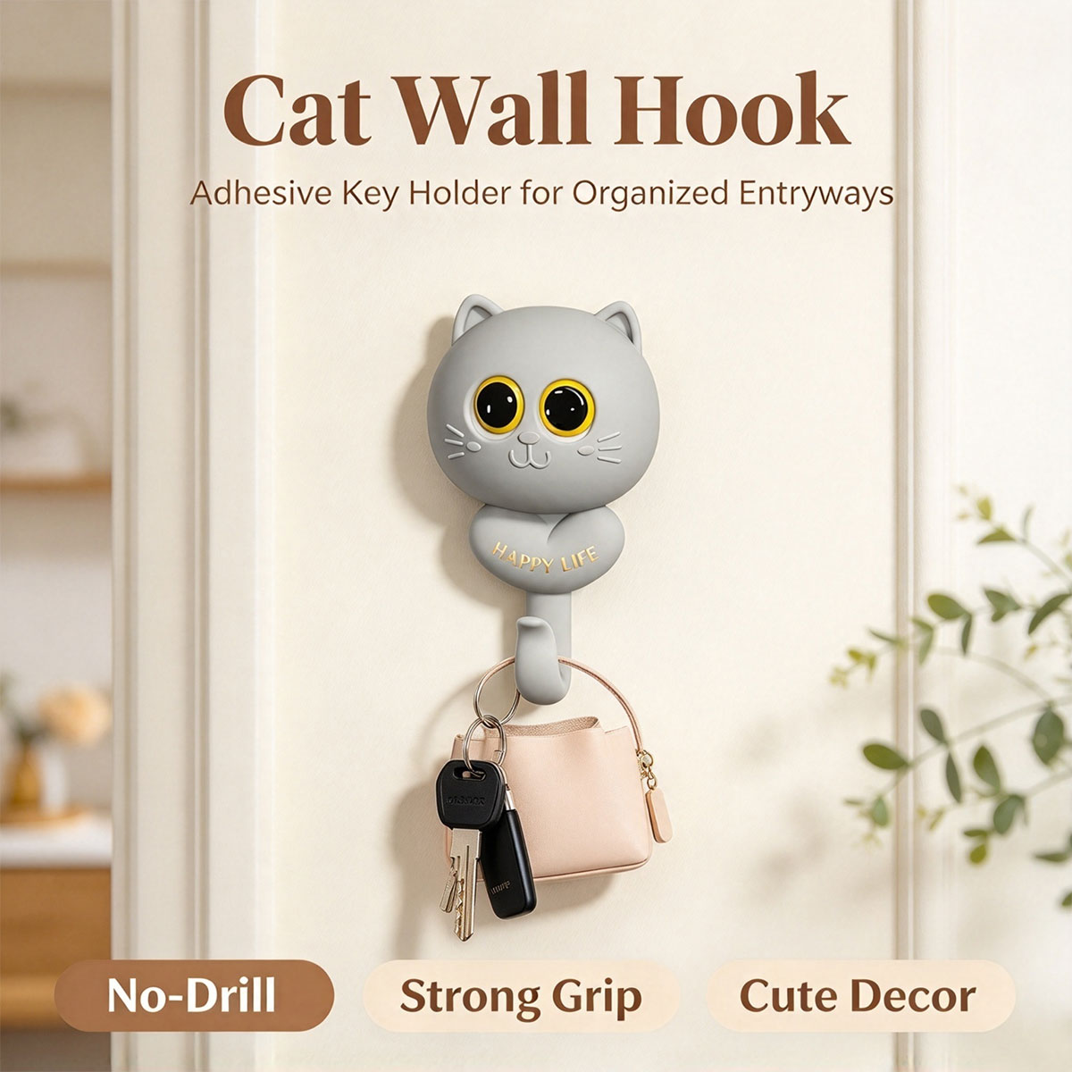4 Pcs No-drilling Winking Cat Strong Adhesive Hook