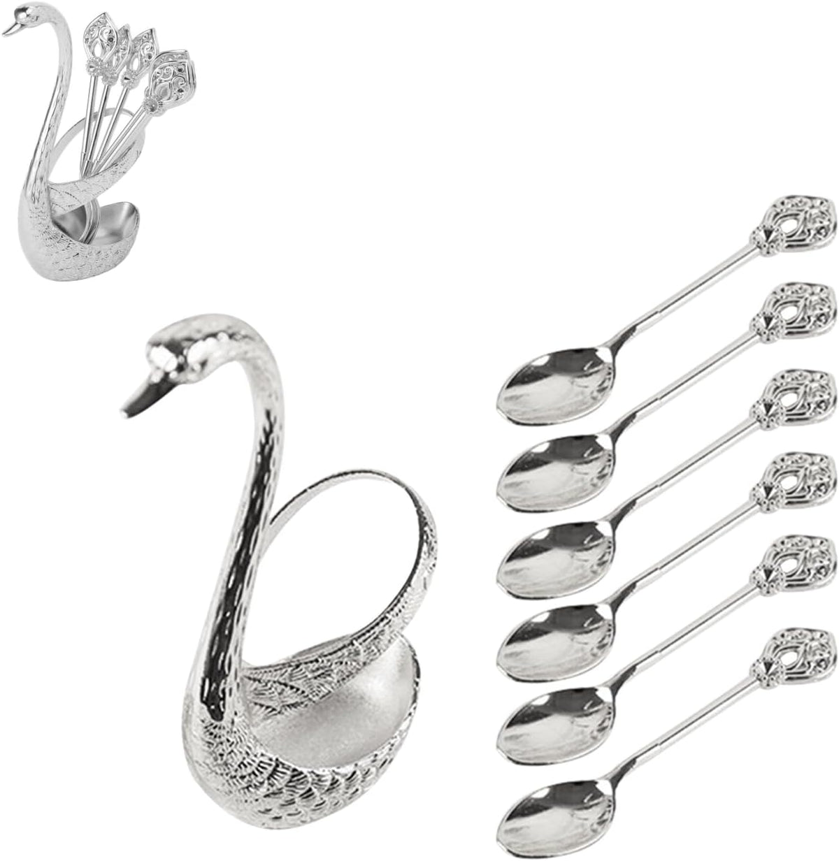 Luxury 6PCS Swan Coffee Spoon Set with Holder, Decorative Swan Stand Coffee Bar Accessories