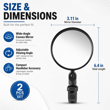 2Pcs Universal Adjustable Rear View Mirror for Bikes