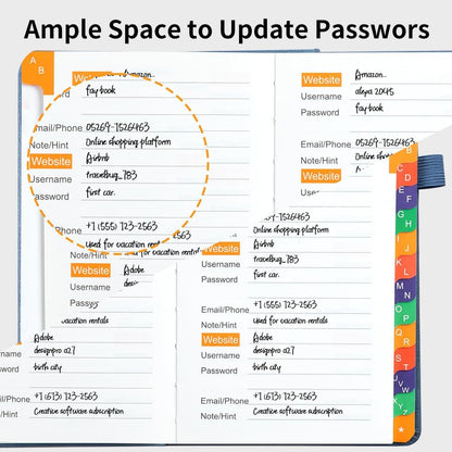 B6 Colorful Indexed Password Book with Alphabetical Tabs