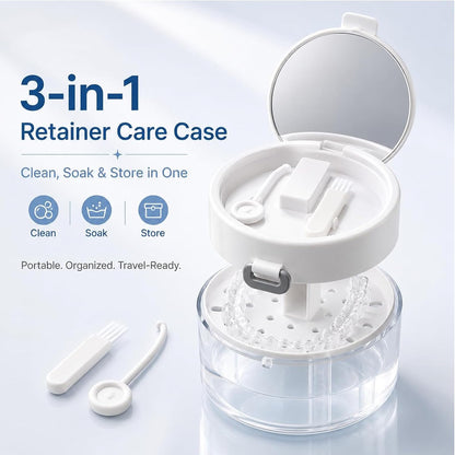 3-in-1 Portable Retainer Case with Mirror and Cleaning Brush