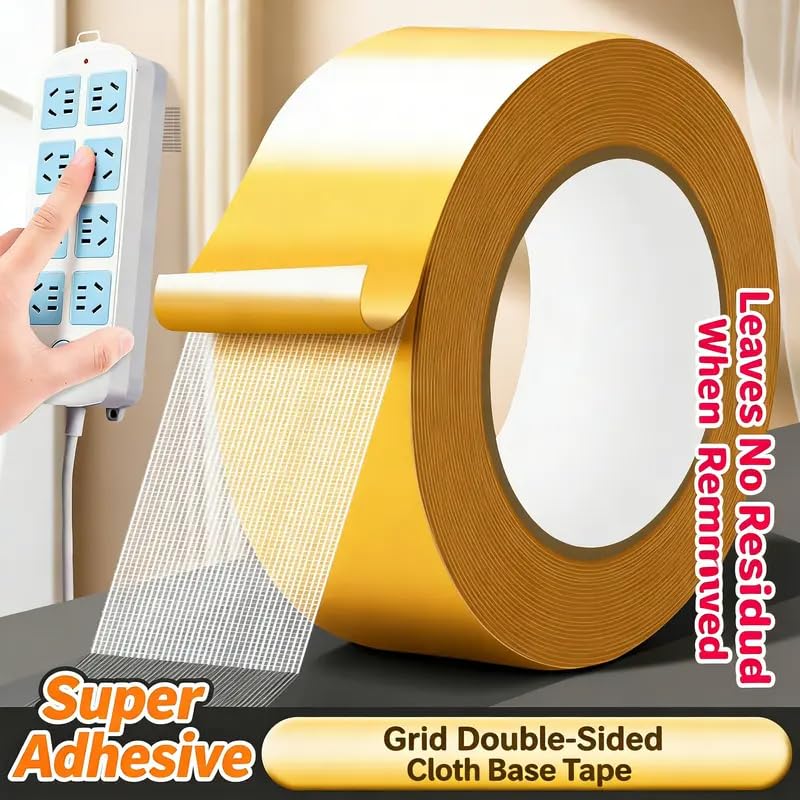 2 Pack Extra Strong Double Sided Fabric Tape, Tear-Resistant High Adhesion Removable No Residue