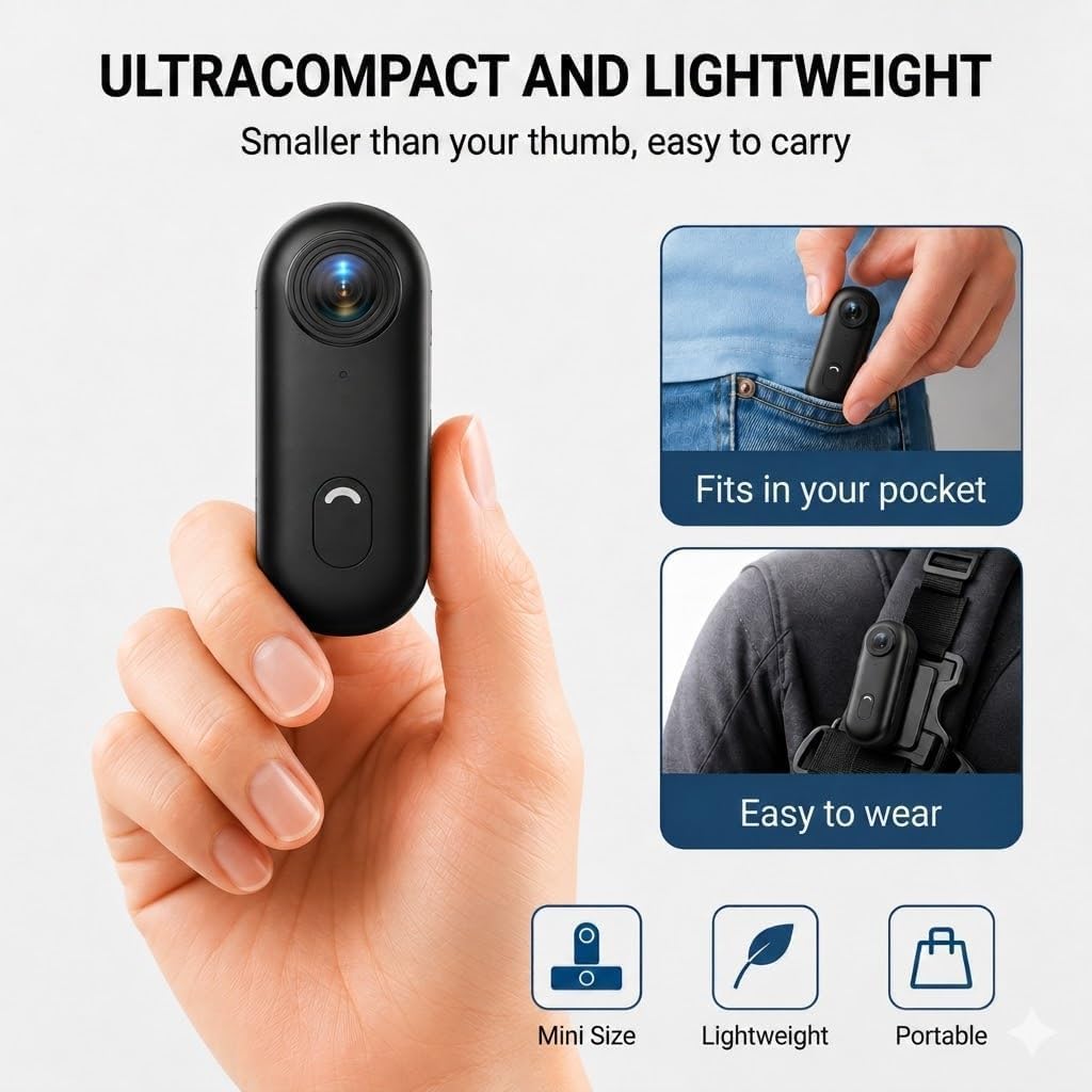 4K Mini Action Body Cam Thumb Sports Camera Hands Free Waterproof