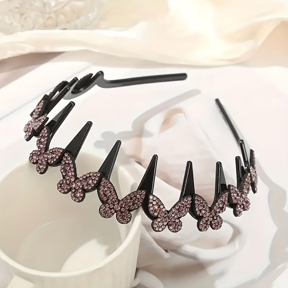 4pcs Butterfly Crystal Non Slip Headbands for Women