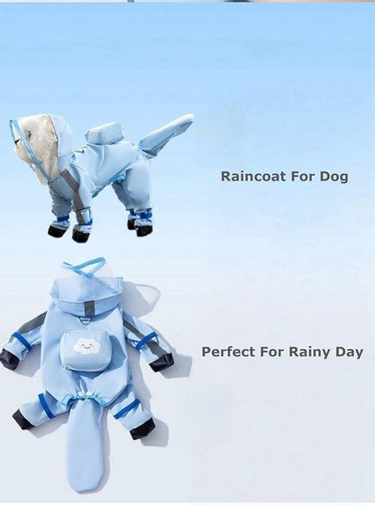 Full Coverage 4 Legs Dog Rain Coat with Hood,Reflective Strips&Leash Hole