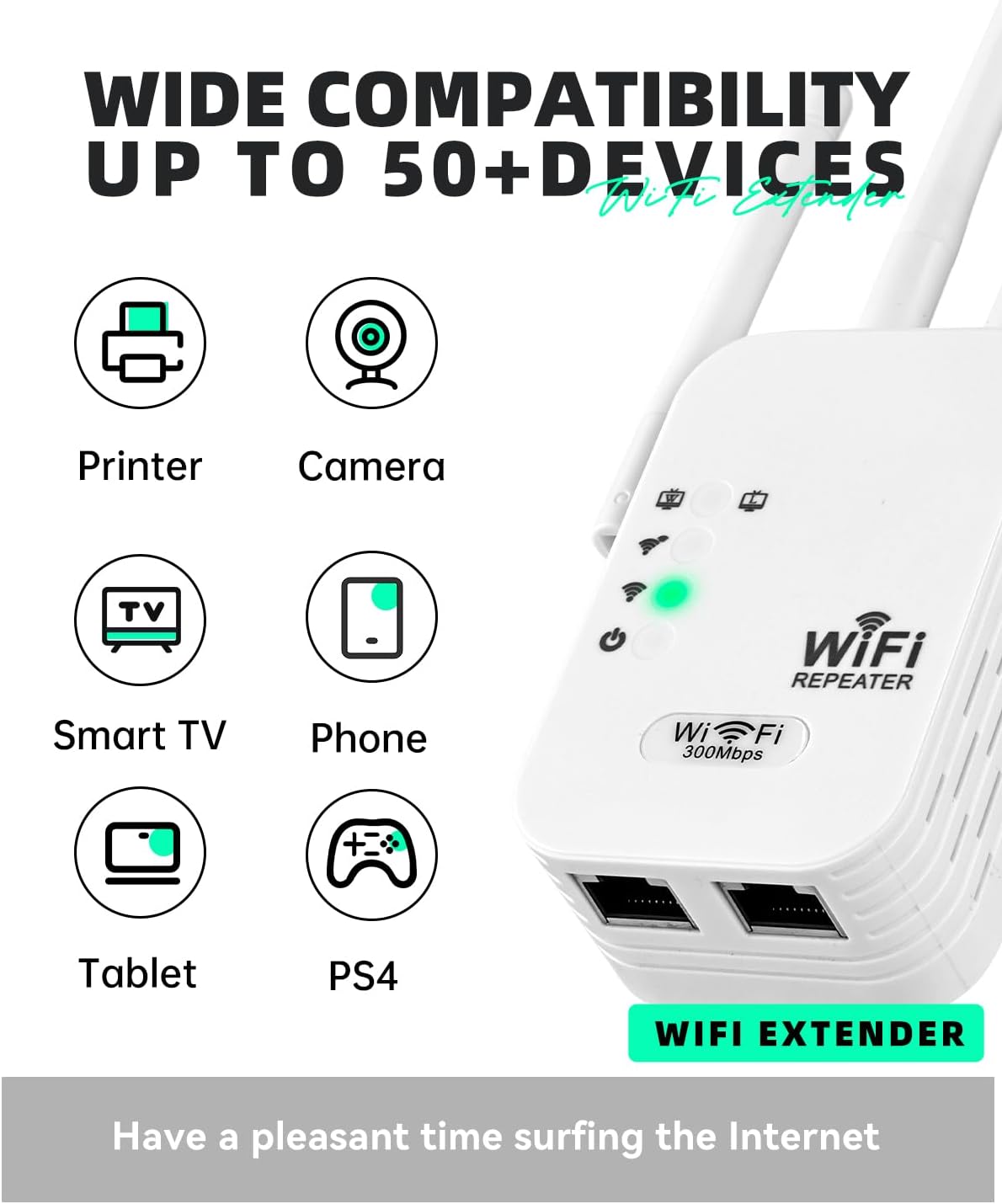 WiFi Extender Signal Booster with Ethernet Port 4 Directional Antennas