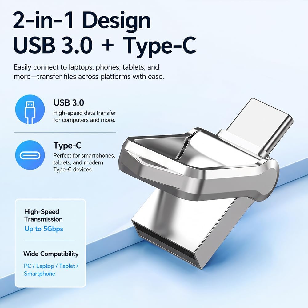 2TB Universal USB Flash Drive for Phones and Computers – Dual-Interface (USB-C & USB-A) Storage Stick